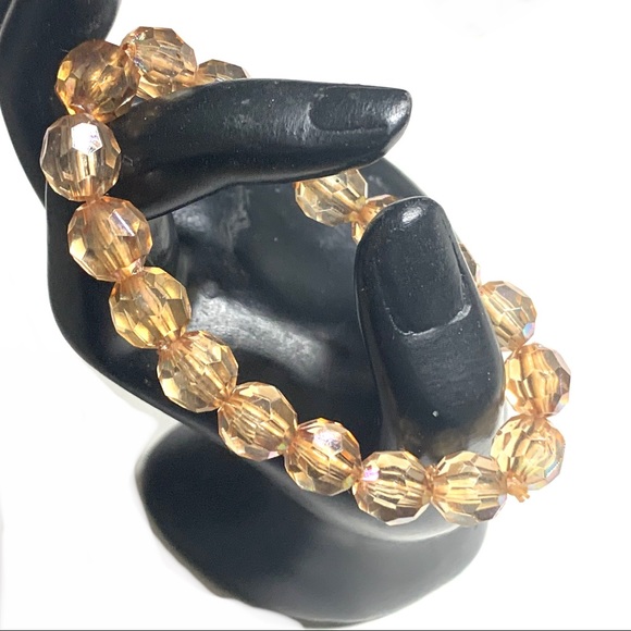 Clear Champagne Color Multi Faceted Prism Beads Stretch Bracelet - Picture 2 of 5